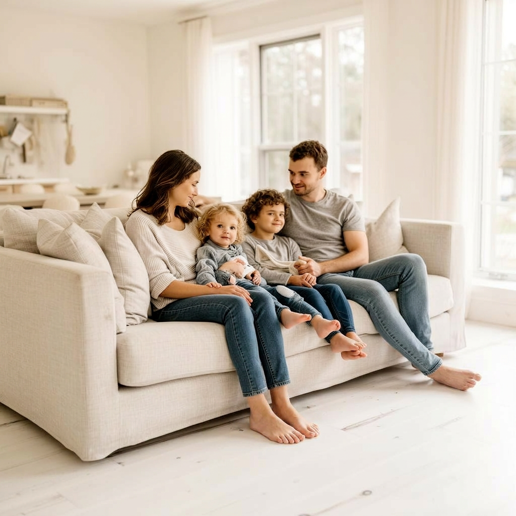 A family entering their custom home